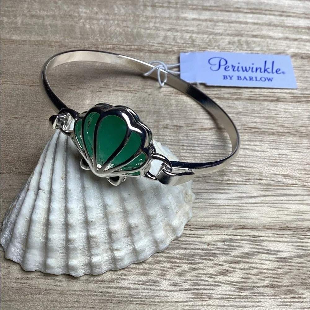 PERIWINKLE BY BARLOW SILVER GREEN SEA‎ GLASS SHELL BRACELET COASTAL B… - Picture 5 of 8